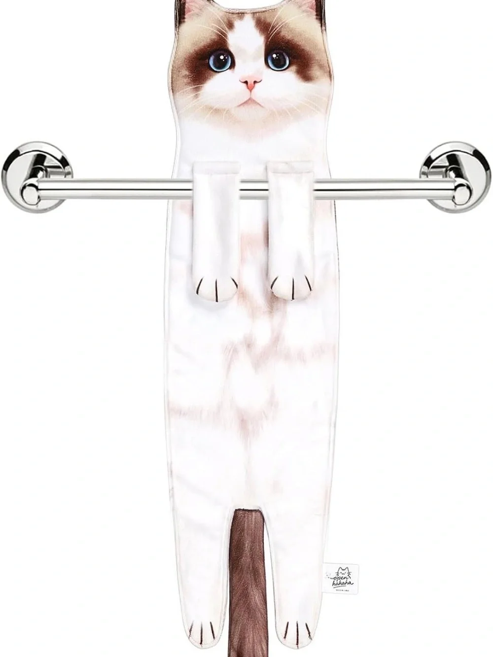 ✅ Cat funny hand towel - White and Brown